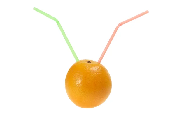 Orange with Drinking Straws — Stock Photo, Image
