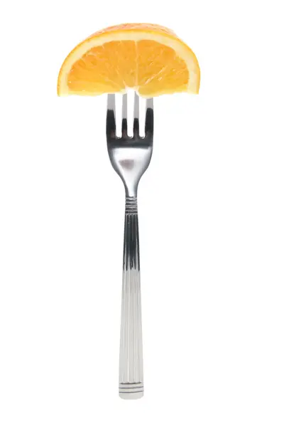 Piece of Orange on Fork — Stock Photo, Image
