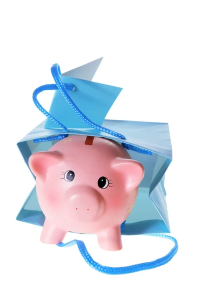 Piggy bank in geschenk tas — Stockfoto