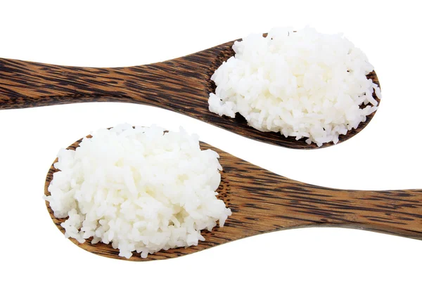 Ξύλινα κουτάλια με ρύζι — Φωτογραφία Αρχείου