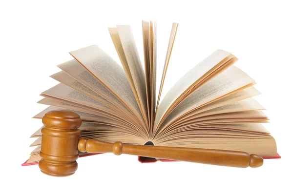 Wooden Gavel and Open Book — Stock Photo, Image