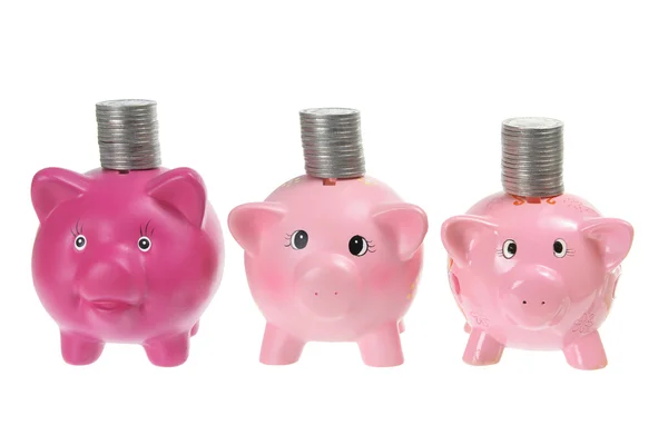 Piggybanks con monedas — Foto de Stock