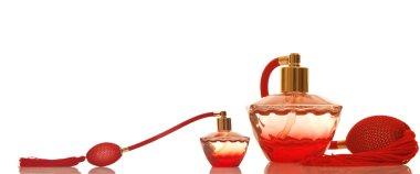 Perfume in a red glass bottles clipart