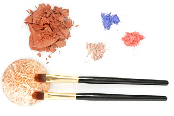 Powder for makeup and two brush — Stock Photo, Image