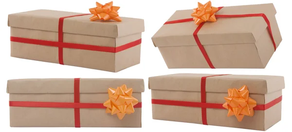 Caja de regalo con cinta roja — Foto de Stock
