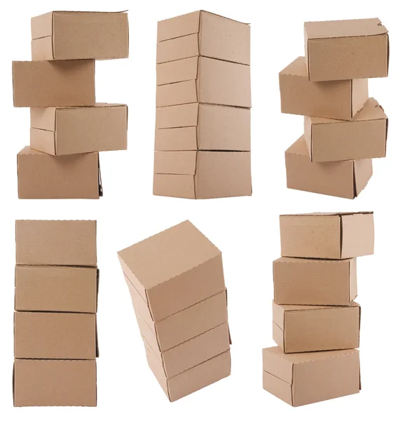 Barna karton dobozok rendezett verem — Stock Fotó