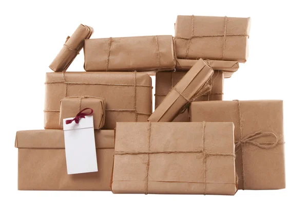 Gift boxes with blank label — Stock Photo, Image
