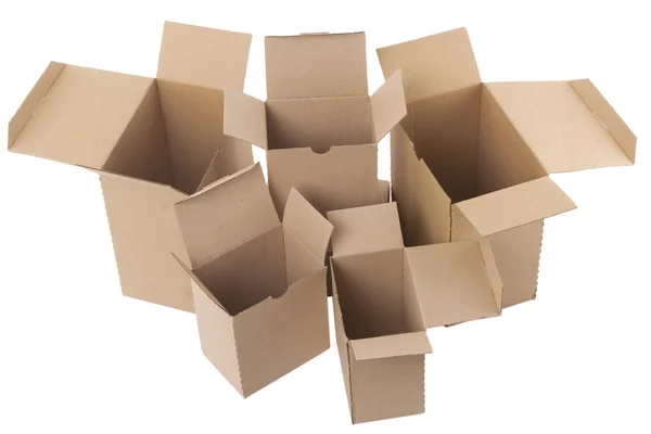 Open brown cardboard boxes on white background — Stock Photo, Image