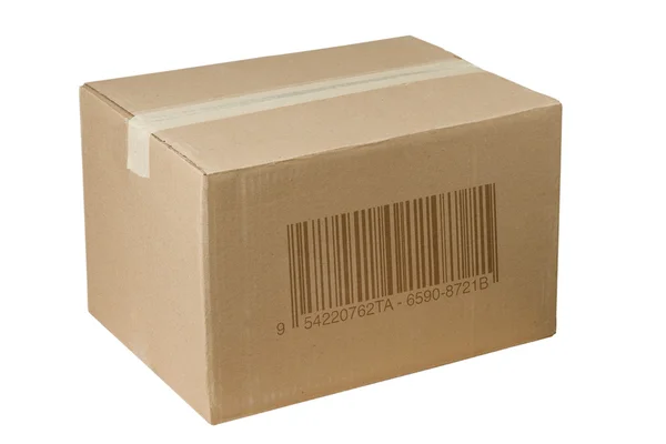 Envio caixa de papelão com código de barras — Fotografia de Stock