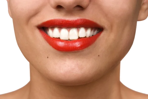 Zâmbind gura femeii cu dinți albi mari — Fotografie, imagine de stoc