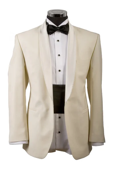 Smokingu, białą koszulę i czarny krawat łuk — Zdjęcie stockowe