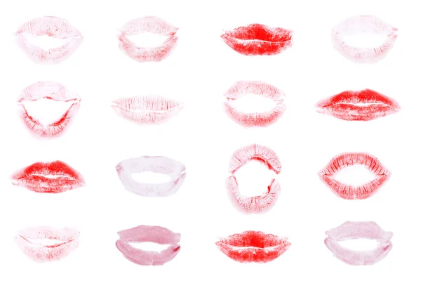 Kırmızı dudaklar mark, farklı ifadeler — Stok fotoğraf