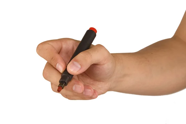 Mão masculina com marcador vermelho — Fotografia de Stock