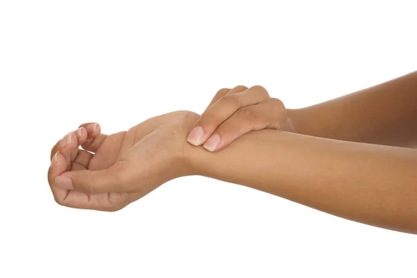 Pulso de braço de medição da mão humana — Fotografia de Stock