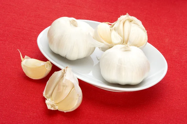 Garlin in white bowl — Stock Photo, Image