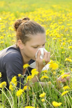 Woman with handkerchief on a meadow clipart