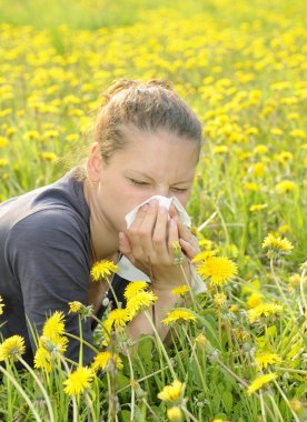 Woman with handkerchief on a meadow clipart