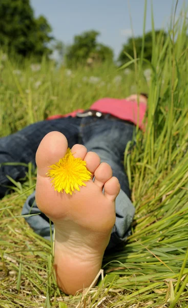 Descalzo en un prado — Foto de Stock