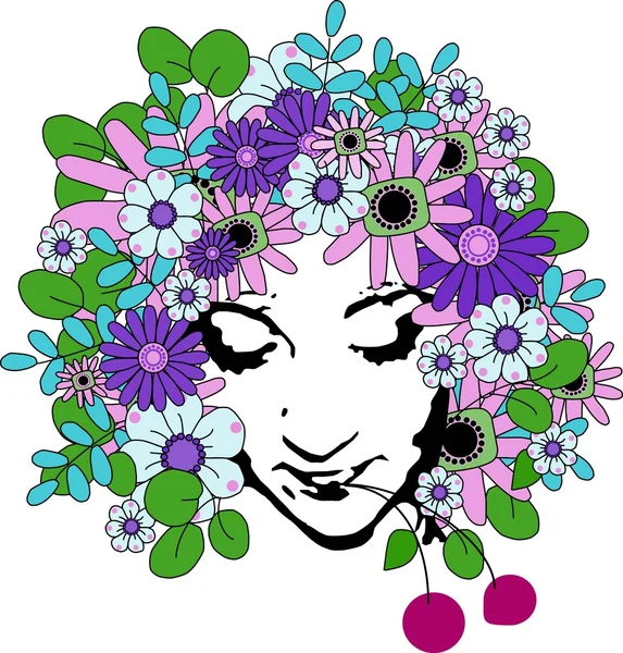 Gyönyörű lány virágokkal a hajában — Stock Vector
