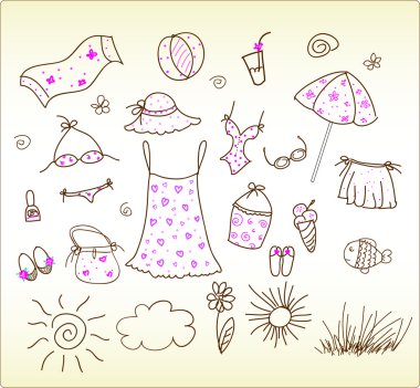 Beach accessories - cute vector set clipart