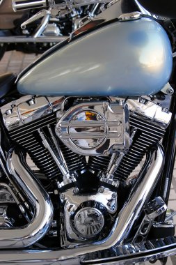 Beautiful chrome engine of custom chopper motorbike clipart