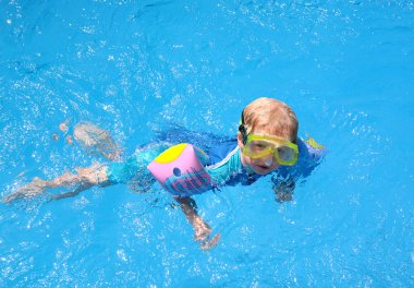 Young Boy in Swimming Pool on Vacation clipart