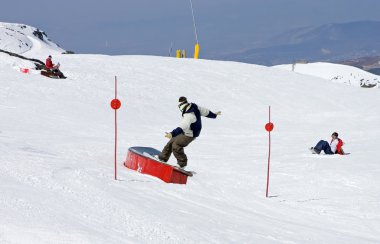 Man on ski slopes of Prodollano ski resort in Spain clipart