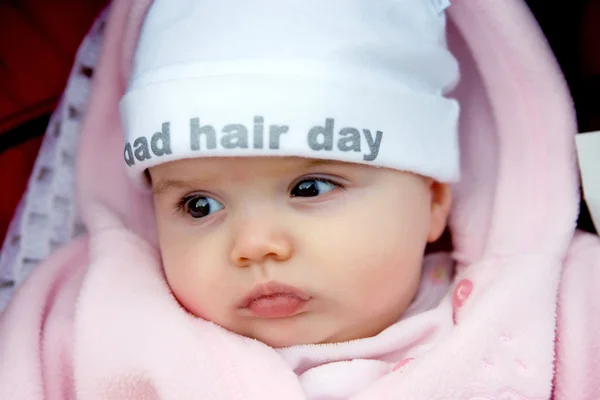 Pretty baby girl with funky hat on — Stock Photo, Image