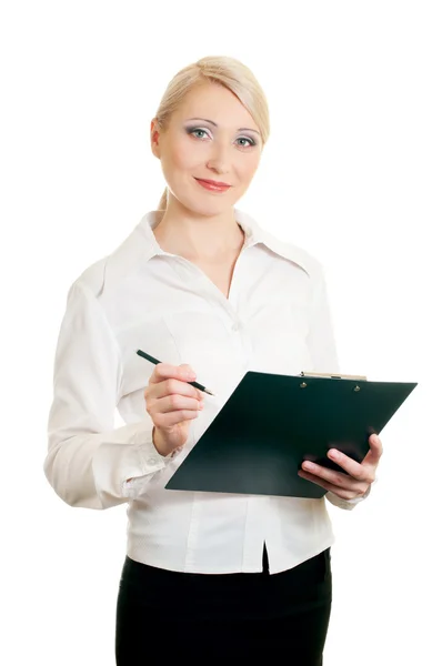 Geschäftsfrau mit Aktenkoffer isoliert auf weißem Hintergrund — Stockfoto