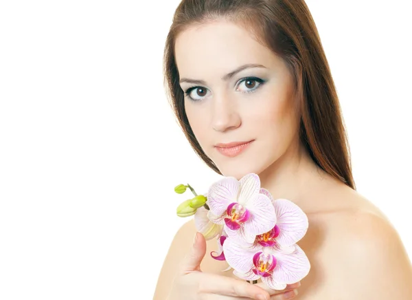 Donna con orchidea — Foto Stock
