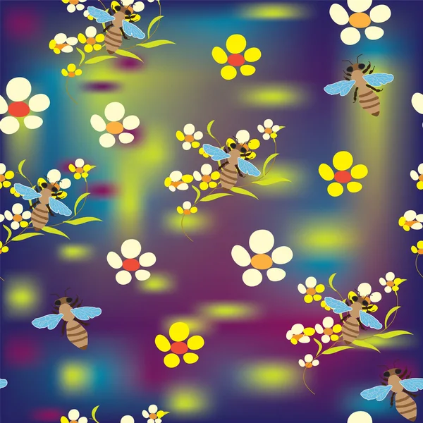 Composición floral inconsútil con las abejas — Stockfoto