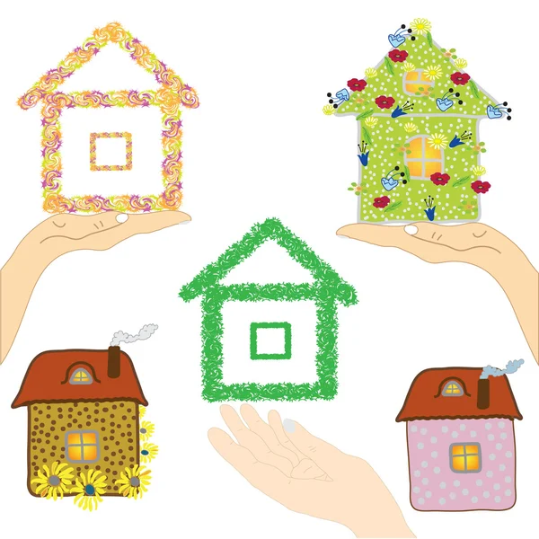 stock vector Set of icons with houses and hands