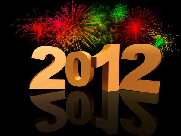 Golden 2012 with fireworks — Stock Photo, Image