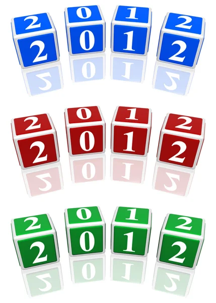 2012 kostki w niebieskiej, czerwonej i zielonej — Zdjęcie stockowe