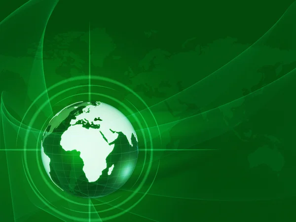 Grüne Weltkugel in Strahlen und Netz — Stockfoto