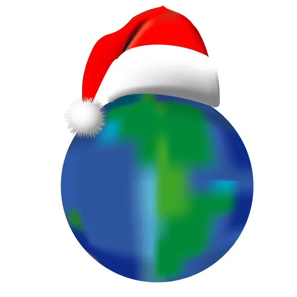 The cap of Santa Claus covers the earth — Stock Vector