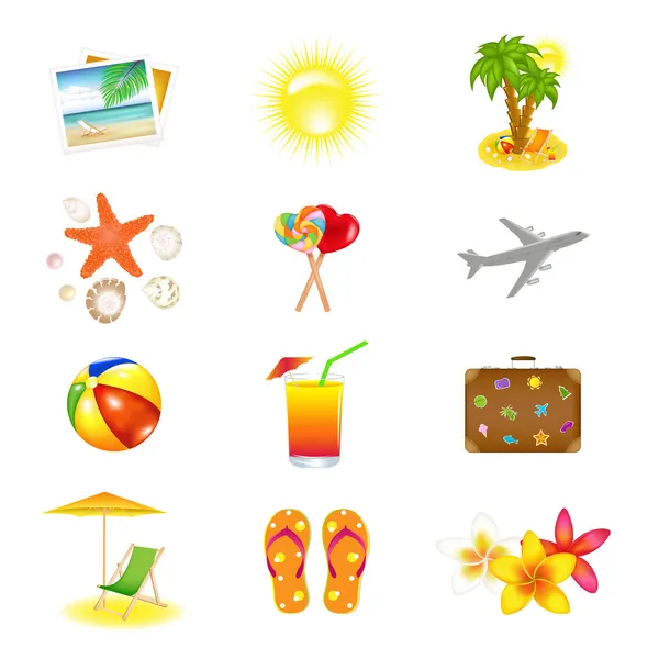 Iconos de vacaciones y viajes — Vector de stock