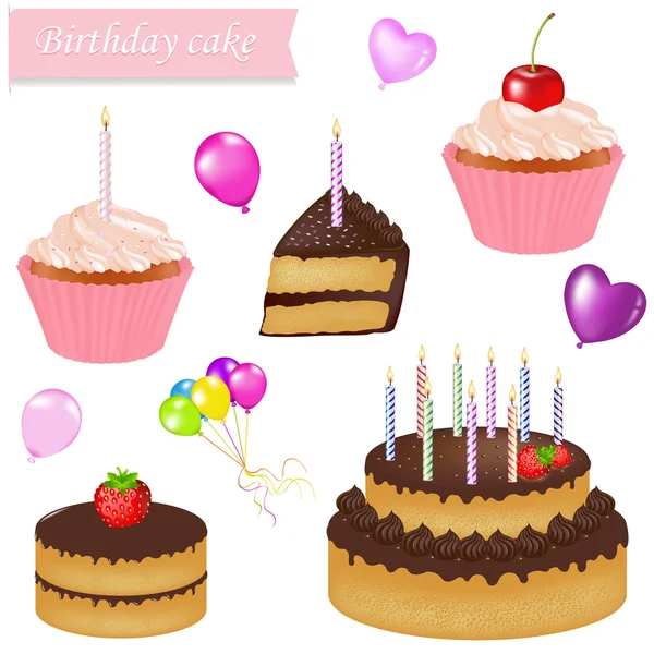 День рождения торт набор — стоковый вектор