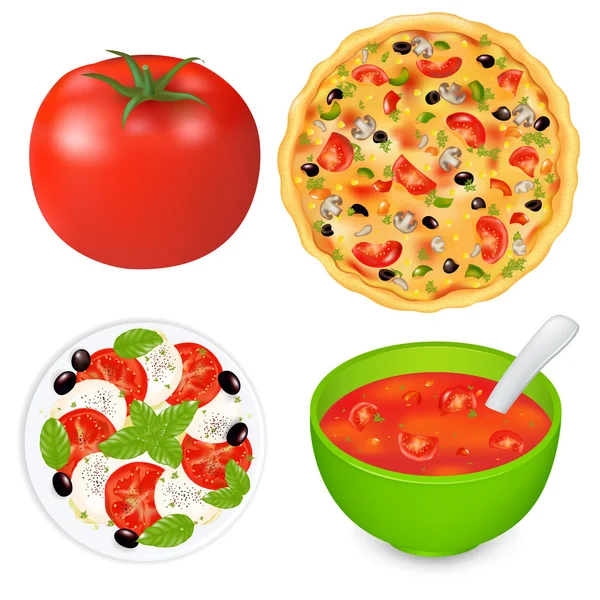 Συλλογή από πιάτα τροφίμων με ντομάτες — Διανυσματικό Αρχείο