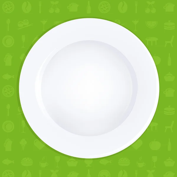 Weißer Teller auf grünem Hintergrund — Stockvektor