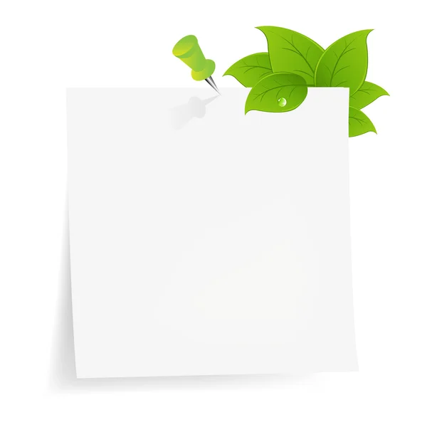 Blank Note Paper With Green Leaf — Stock Vector