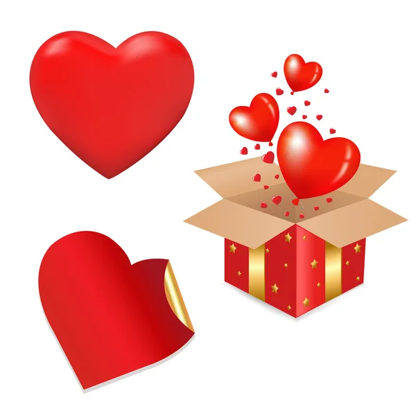 Červená dárková krabička a srdce — Stockový vektor