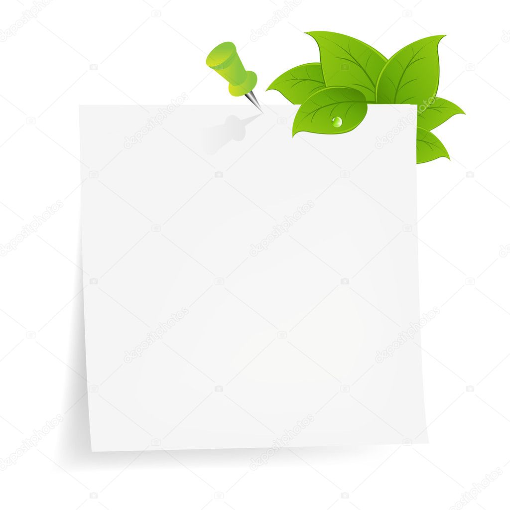 Blank Note Paper With Green Leaf