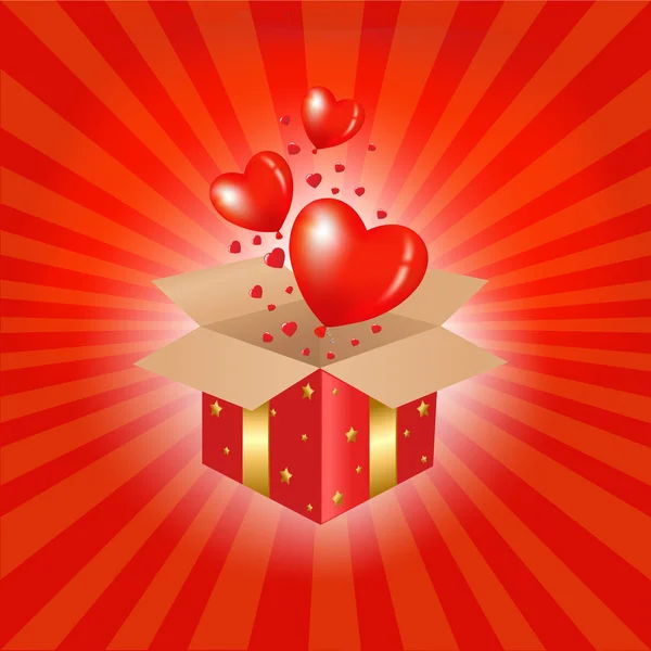 Κόκκινο δώρου και καρδιές — Διανυσματικό Αρχείο