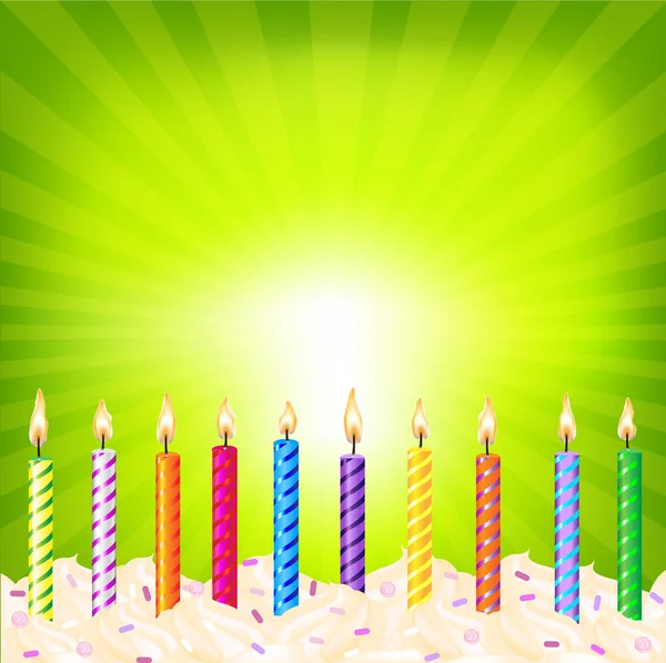 Födelsedag ljus på grön bakgrund — Stock vektor