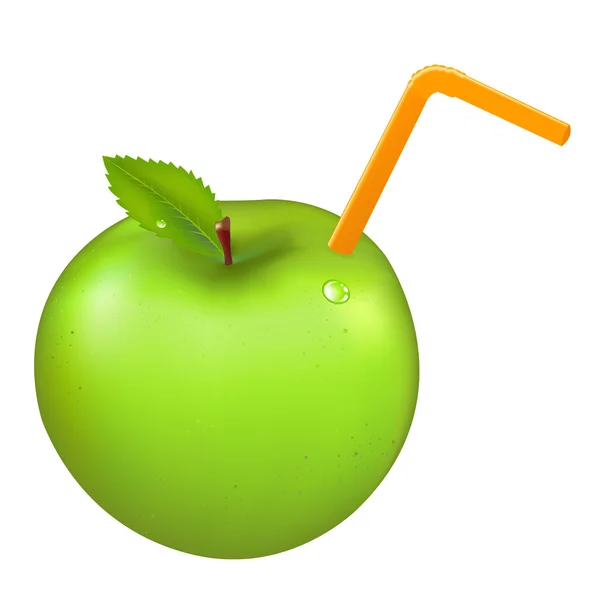 Grüner Apfel mit Röhrchen — Stockvektor