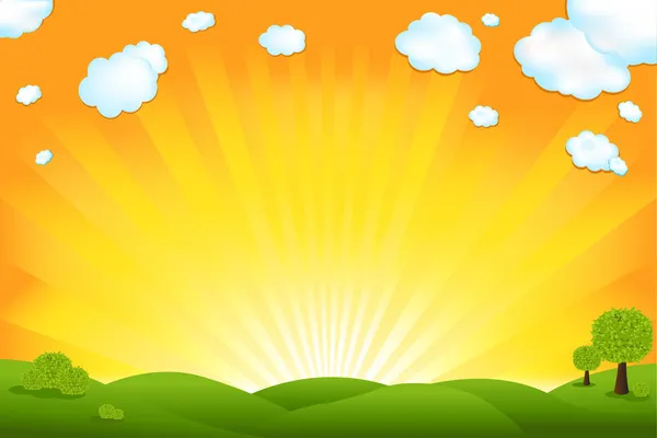 Champ vert et ciel levant — Image vectorielle