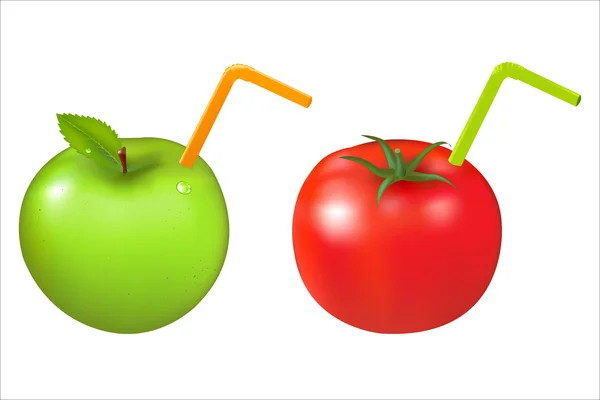苹果和蕃茄与小管 — 图库矢量图片