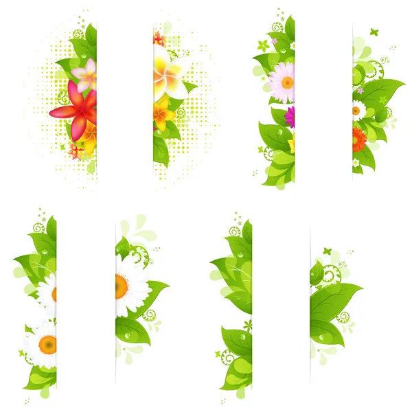 一束束鲜花和叶子的纸张的集合 — 图库矢量图片
