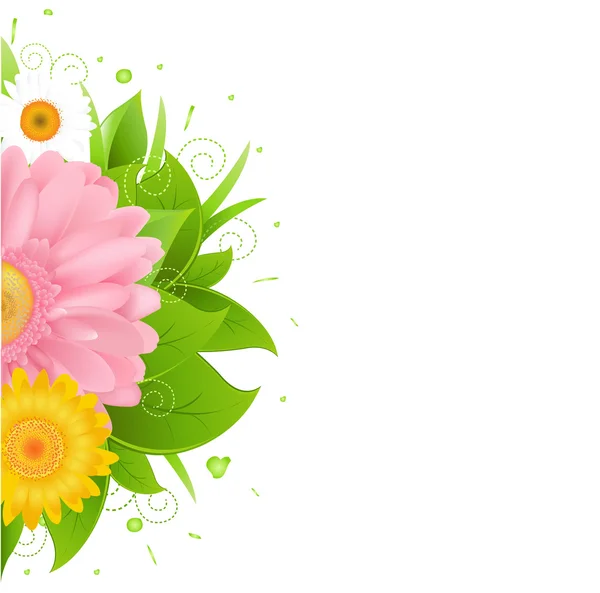 Fleur Et Feuilles Avec Herbe — Image vectorielle